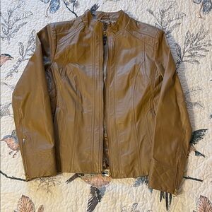 NWOT Iman Tan Cropped Leather Jacket